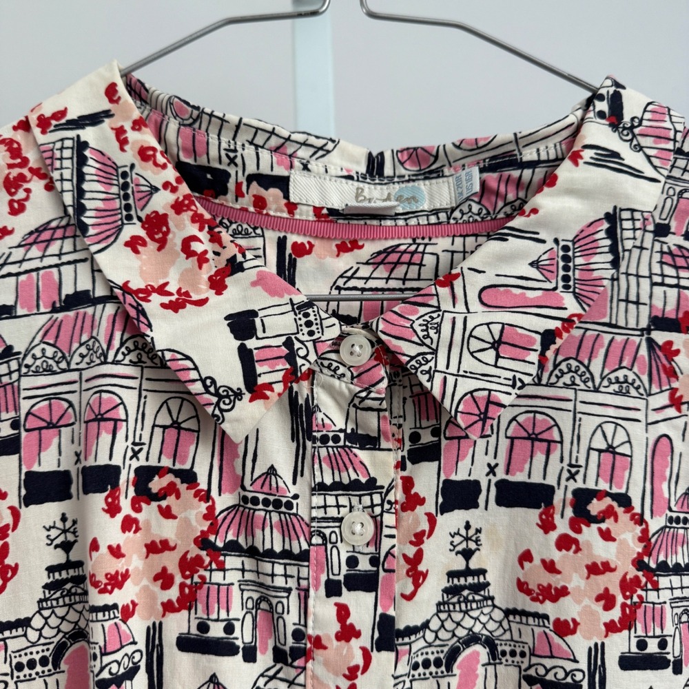 Boden Cotton Paris Print Quirky Art to Wear Belted Collared Shirt Dress 16 Pink - Picture 5 of 8